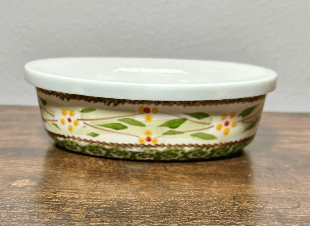 QVC Temp-tations by Tara Old World Green Oval Baker (7”) w/ lid